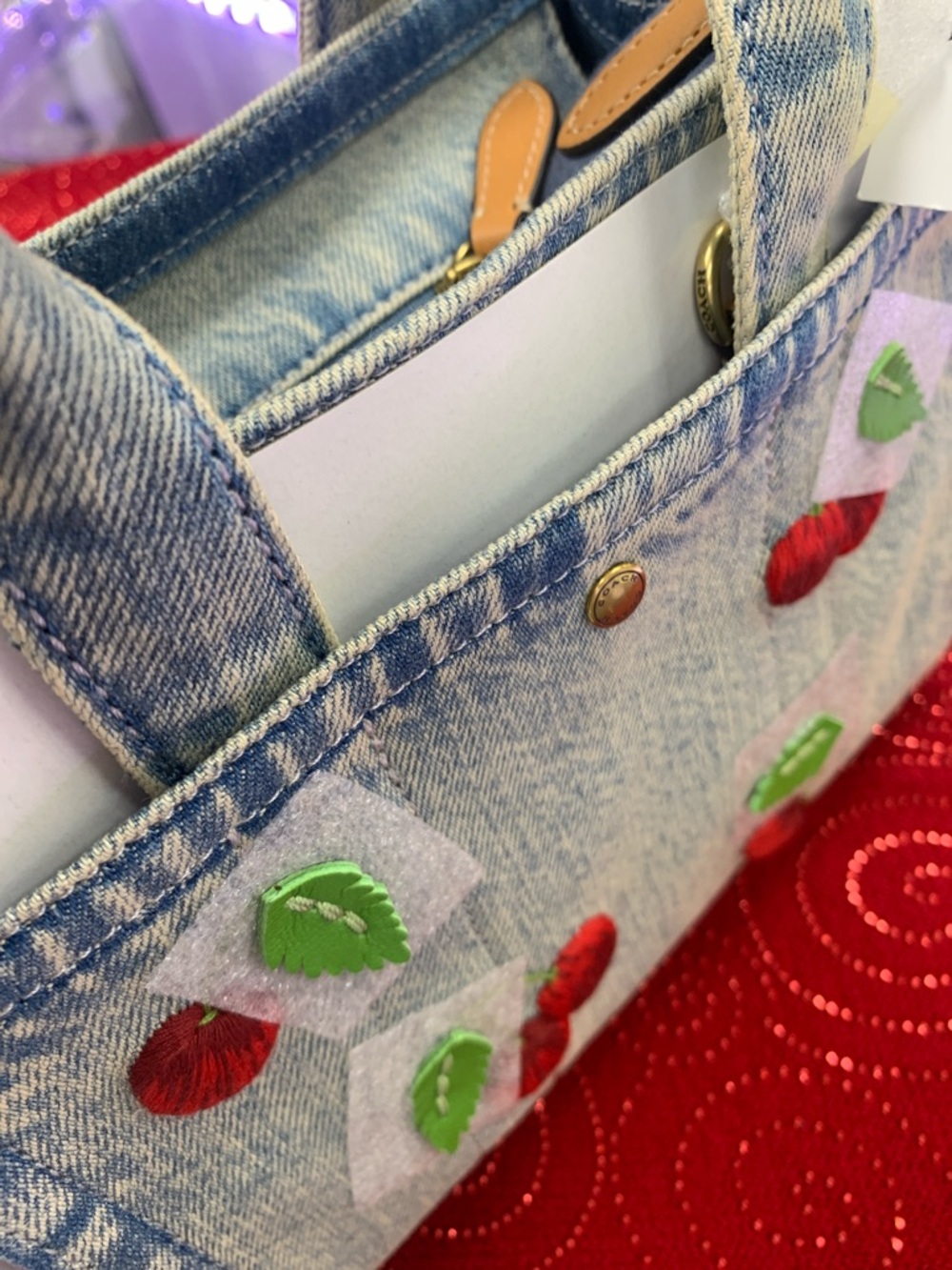 Coach Light Blue Denim Mini Tote with Red Cherry Embroidery - Picture 4 of 15